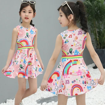 Children Latest Fashion Pink Girl Kids Cotton Dress Sleeveless Midriff ...