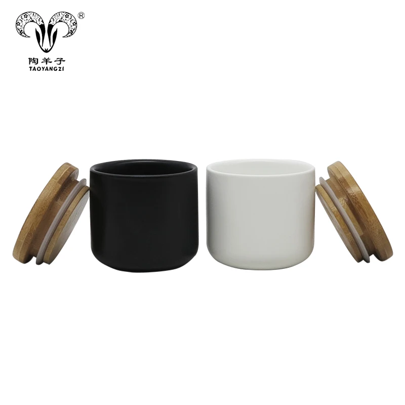 

Most popular big capacity matt black glazed stoneware Bamboo Fiber canister jar Food Storage ceramic jars with bamboo lid, Yellow