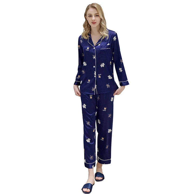 

2019 Hot Sale Comfortable Sleep Wear Long Sleeve Print Breathable Pajamas Home Clothes Pajamas Women Set