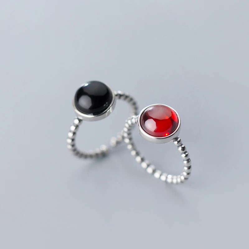 

Fashion Luxury Red Black Agate Gemstone Women 925 Sterling Silver Rings Engagement Jewelry