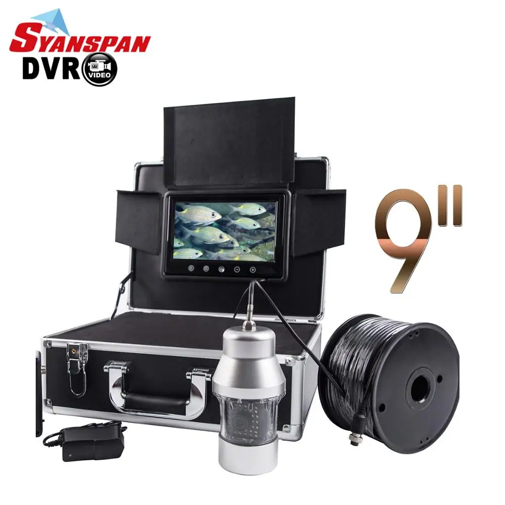 

200M DVR Waterproof Fish Finder 9LCD Monitor Video Camera 1000TVL Underwater Ice Fishing 36 LEDs IR 360 Degree Rotating 8GB