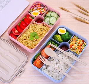 Image of eco Microwave Lunch Box Wheat Straw rice husk Dinnerware Food Storage Container Children Kids School Office Portable Bento Box