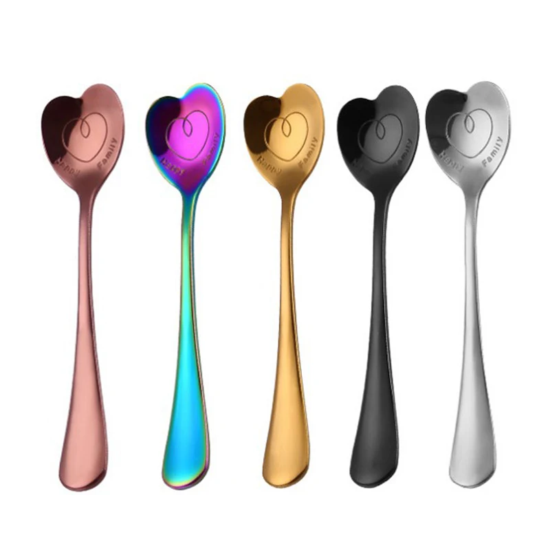 

Heart shape mini stainless steel dessert coffee tasting spoon for gift, Silver, gold, rosegold, colorful, black