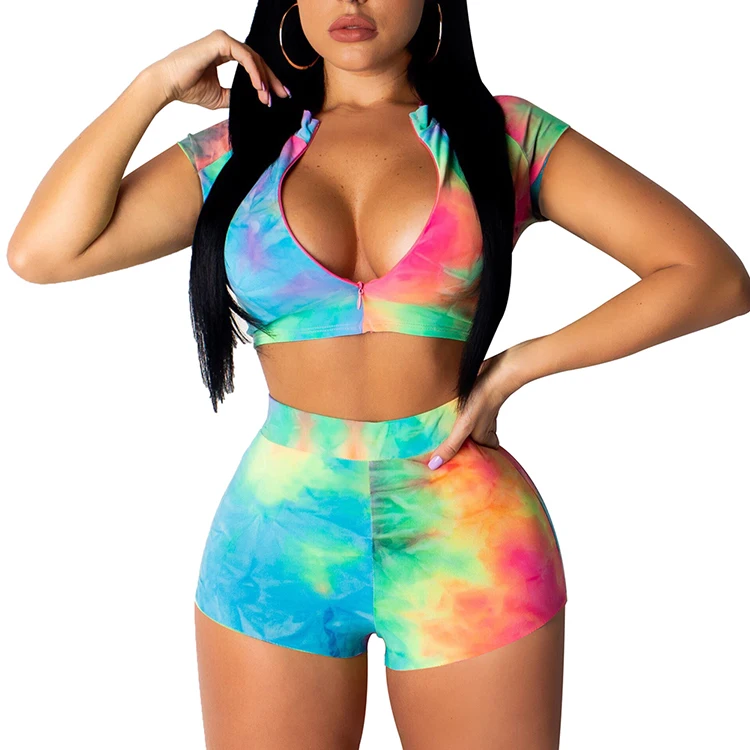 

Summer New Design Colorful V Neck Bodycon Two Piece Set Women Clothing Sexy Club Wear, As picture;can be change