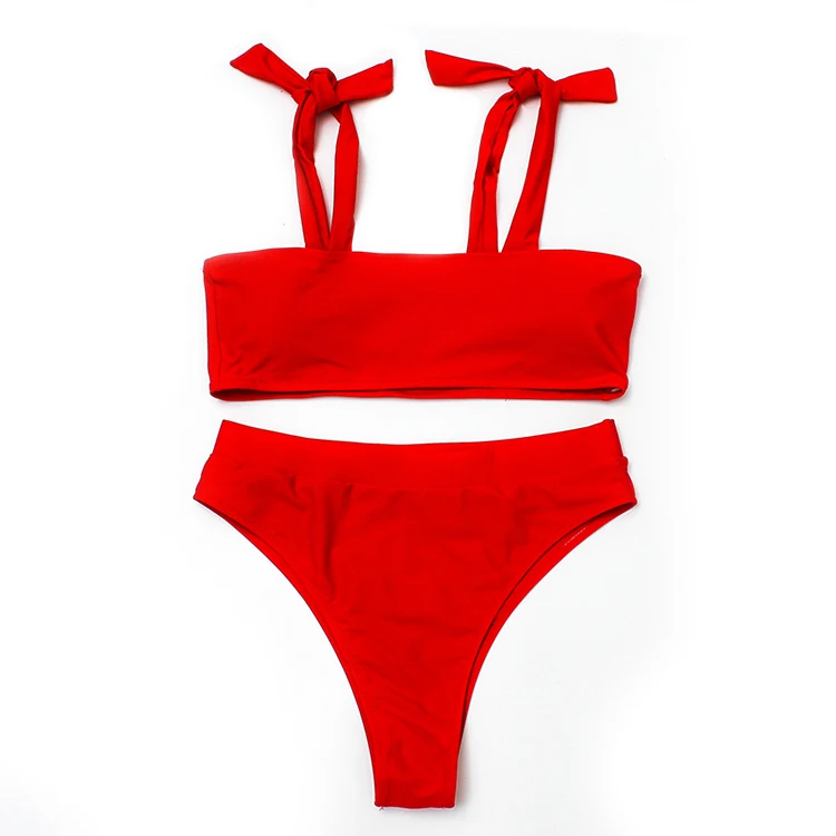 

Custom printed high waisted high slit tank top bikini, Coral