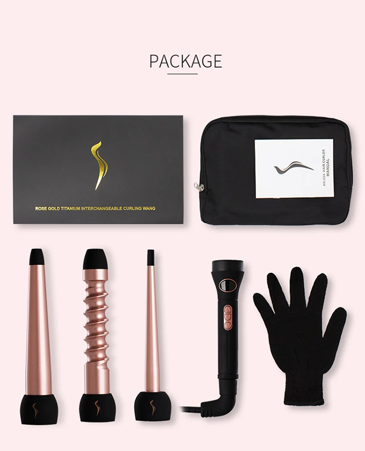 

3P 3 In 1 Hair Curling Wand and Curling Iron Set with 3 Interchangeable Barrels and LCD Display Rose Gold Hair Curling Wand, Any color is available
