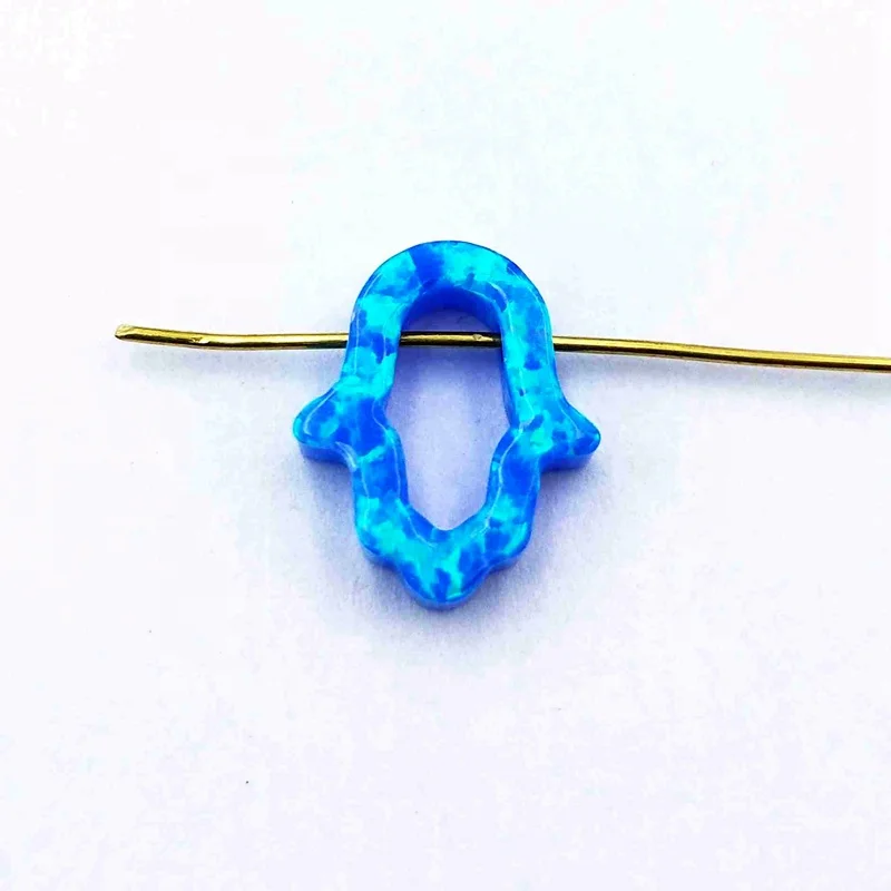 

Wholesale 11*13mm Women's Jewelry Blue Fire Synthetic Opal Hamsa pendant Opal Fatima Good Luck Charm Hand Necklace Pendants