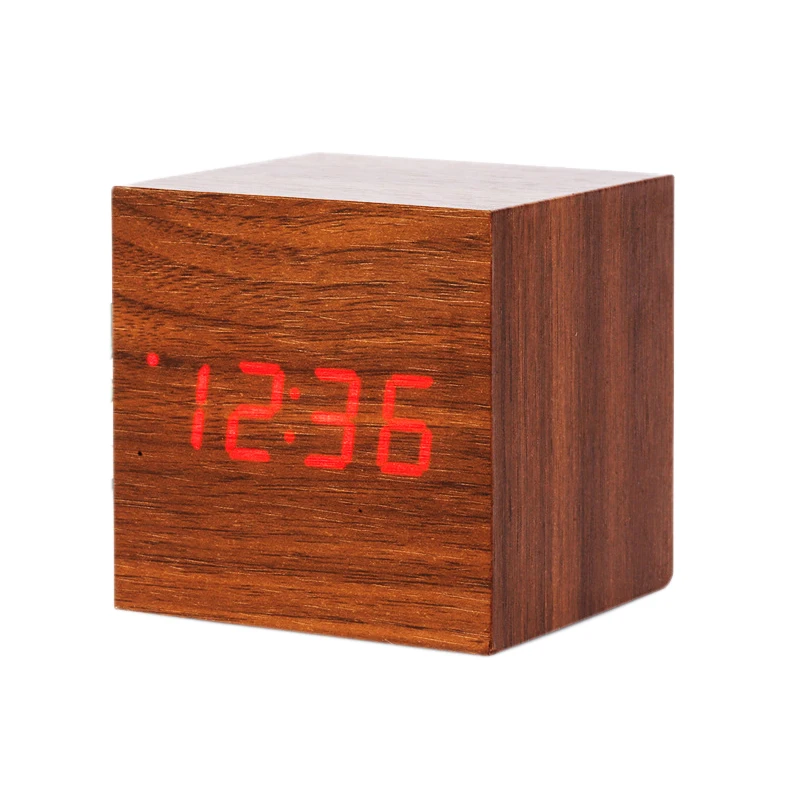 

Desktop Different Colored Fonts 3D Digital Thermometer Temperature Time and Date Roller Play Wooden Bedroom Alarm Clock