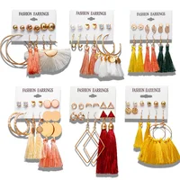 

7 Design Fashion Long Tassel Stud Earrings Set For Women Girl 2019 Bohemian Geometric Earring NS812261