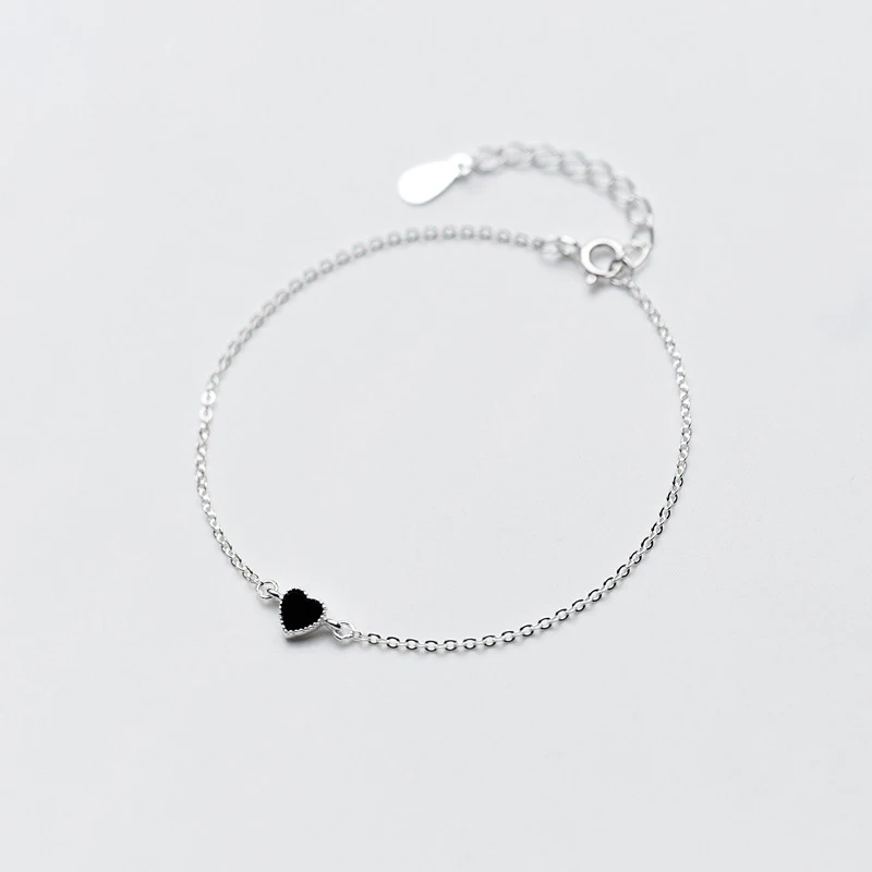 

Real 925 Sterling Silver Black Heart Charm Bracelets for Women Authentic Silver Bracelets