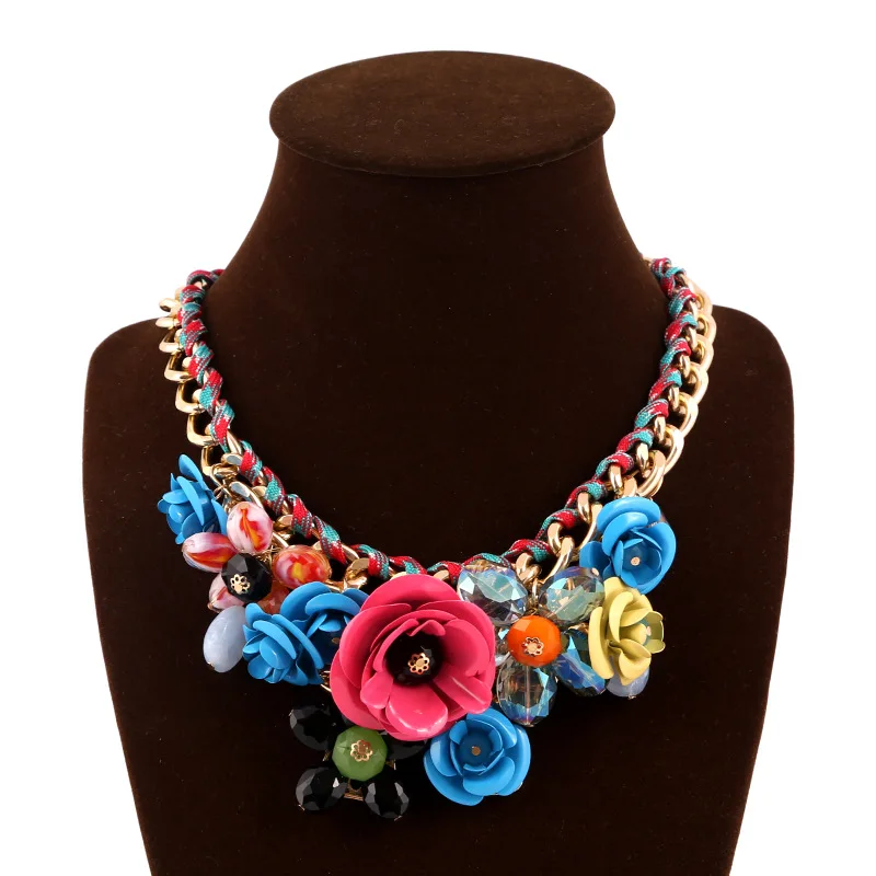 

Wholesale Indian Fashion High Quality Exaggeration Women Jewelry Flower Statement Bib Choker Necklace African 2019, Antique silver