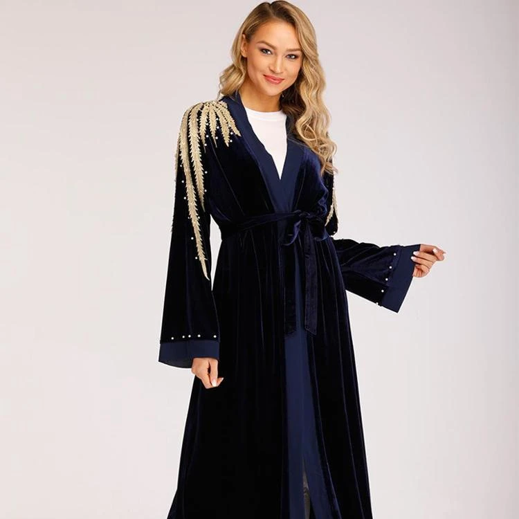 

High-end quality New abaya designs hui dress Order bead muslim open abaya