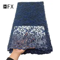 

HFX Luxury Embroidered French Lace Handmade Beaded Navy Blue 2019 African Nigeria Mesh Lace Fabric