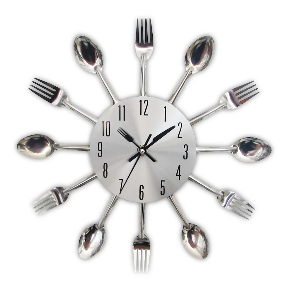 

Modern Kitchen Wall Clock Sliver Cutlery Clocks Spoon Fork Creative Home Decor Art Clock, Silver/black/white/colorful