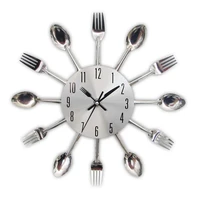 

Modern Kitchen Wall Clock Sliver Cutlery Clocks Spoon Fork Creative Home Decor Art Clock