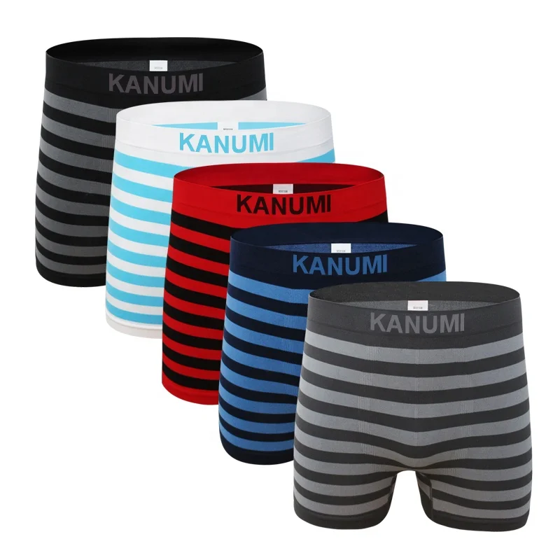 USA Seamless OEM Underwear Factory Spandex Nylon Mens Boxers Shorts Mature Tight stripe Underwear