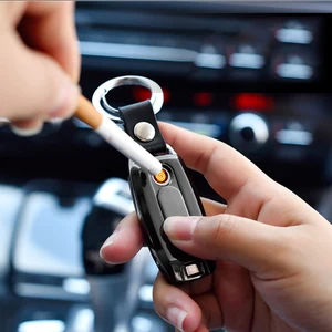 Image of Electric Lighter with Keychain Lighter Keychain with Built-in Flashlight Rechargeable USB Cigarette Lighter
