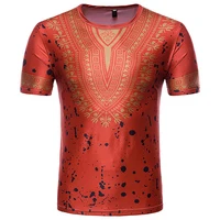 

Chic Red African Print Crew Neck Male T-Shirt With Short Sleeve