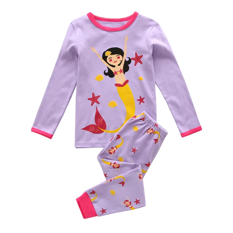 

HY3592 Girls Pajamas Children Clothes Long Sleeve Sets Pjs 100% Cotton Kids Sleepwear, As the picture show