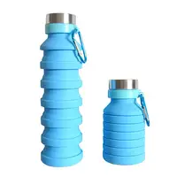

Wholesale Private Label BPA Free Expandable Collapsible Travel Sports Drink Silicone Foldable Water Bottle with Carabiner hook