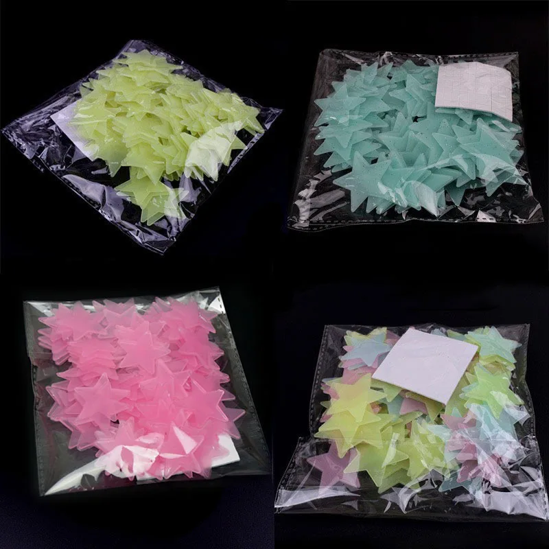 100 pi&egrave;ces Mur Autocollants Lueur Dans Le Sombre Chambre D'enfant Couleur &Eacute;toiles Fluorescent Lumineux Stickers Muraux pour Enfants Chambres Maison d&eacute;cor