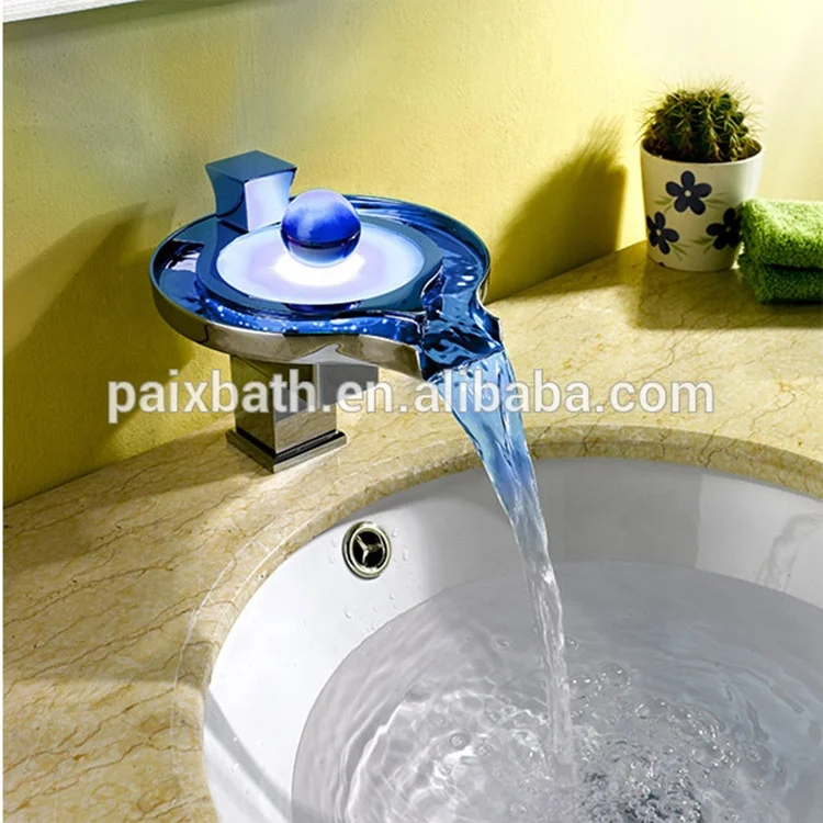 
Professional manufacture stainless steel sink led light electric basin waterfall faucet 