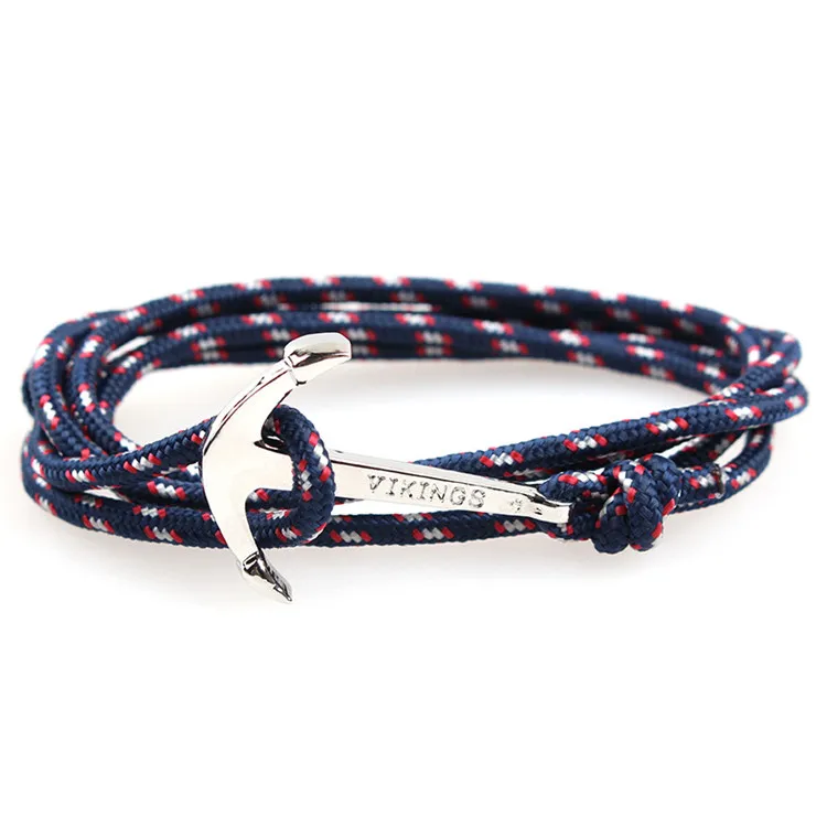 

Unisex Men's Women's Silver Anchor Nautical Rope hook Bracelet, Multicolors