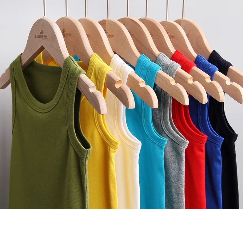 
Low MOQ Customized Children Clothes O-Neck Sleeveless Breathable Cotton Soild Color Tank Top 