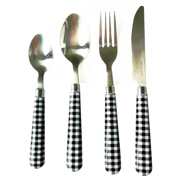 

Luxury Reusable Metal Travel Personalized Cutlery Set Stainless Steel Plastic Handle Knife Fork Spoon Flatware