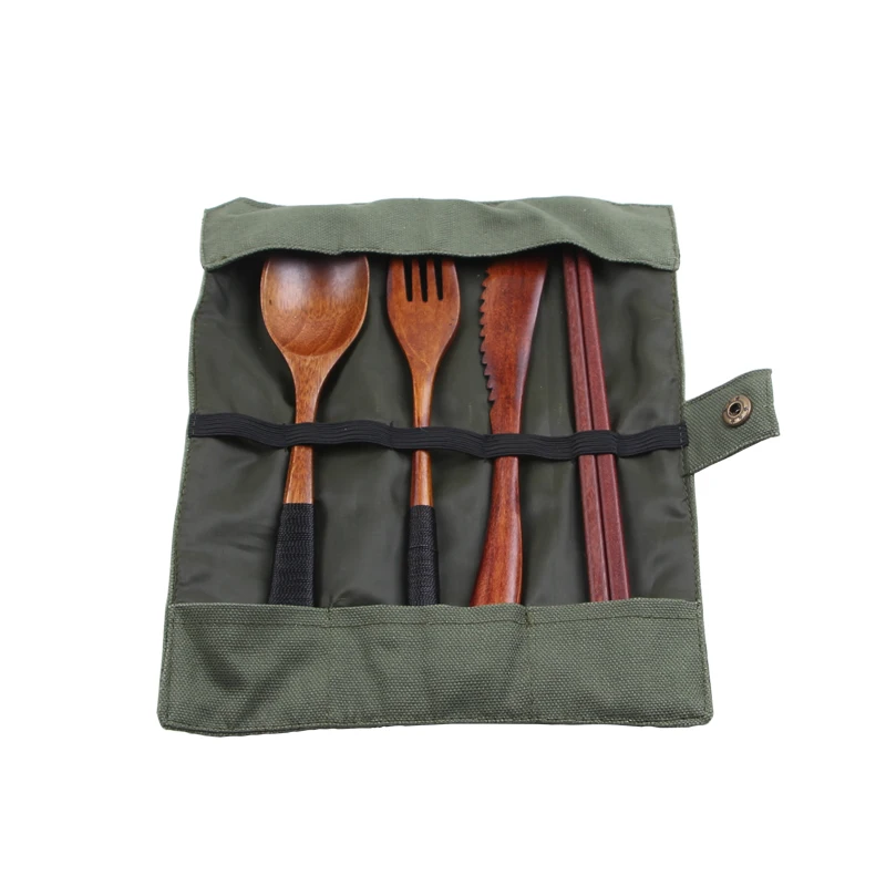 

Wholesale bamboo wood cutlery set for travel with carrying bag
