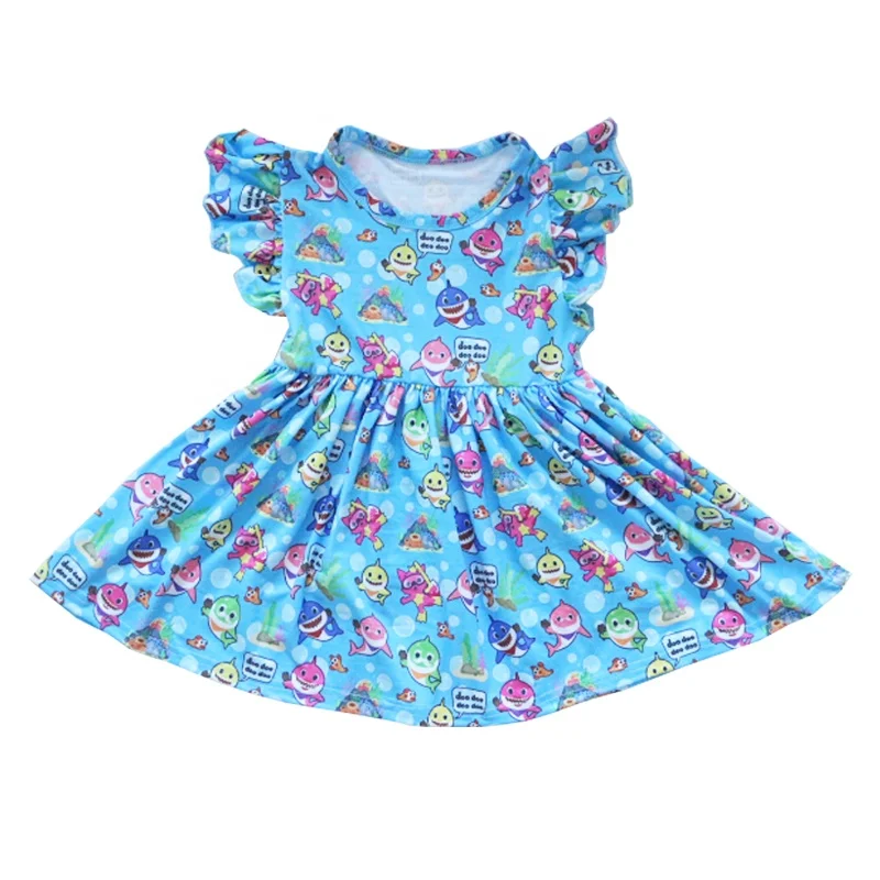 

Wholesale kayo beautiful children shark print dress short sleeves summer dress giggle moon remake party dresses, Customized