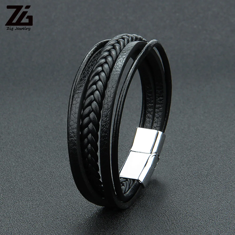 

Fashion Punk leather bracelet for men in Black and Brown with Magnetic Clasp, Customized color