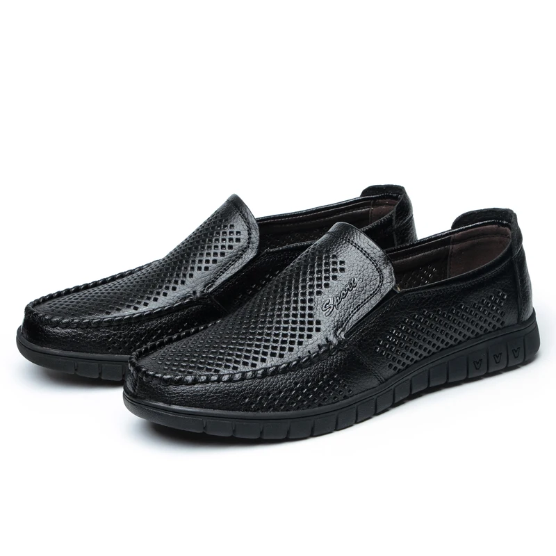 

Summer hollowing out design men business casual genuine leather shoes, Black