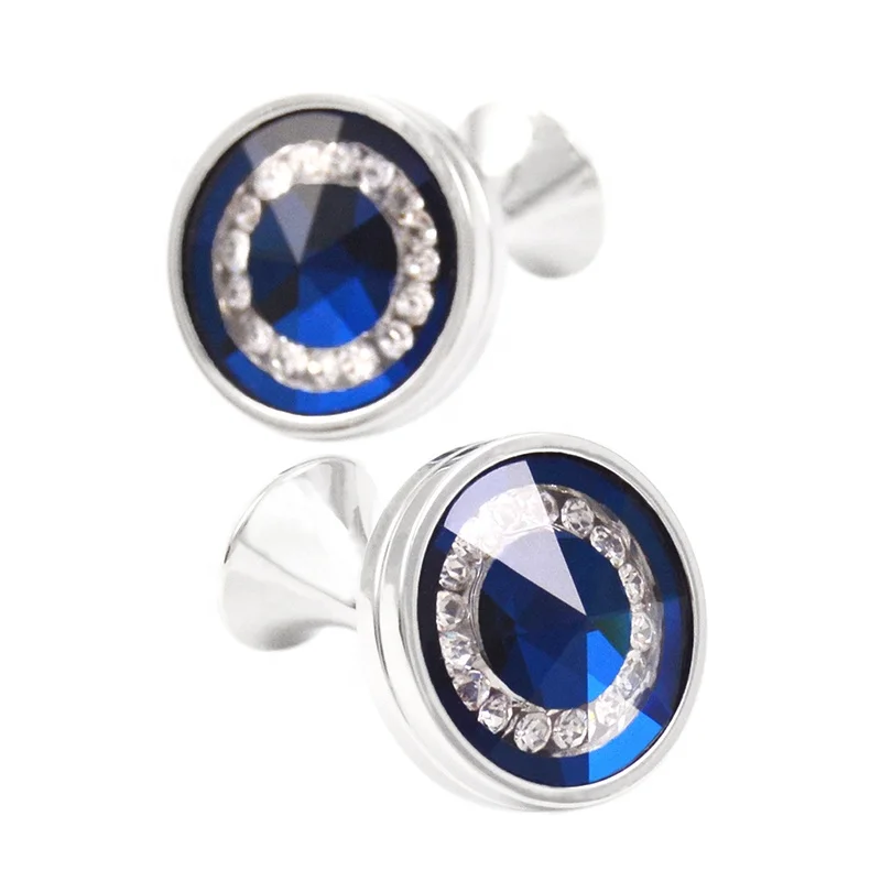 

Wholesale Custom made White transparent Rhinestones Cufflinks for Mens Shirt, Blue