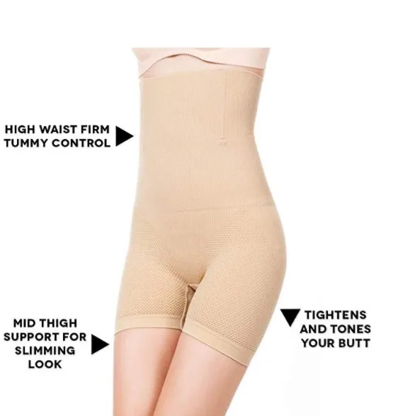 

Thickness Womens Shapewear Tummy Control Shorts Brilliance High-Waist Panty Mid-Thigh Body Shaper Bodysuit, Skin and black