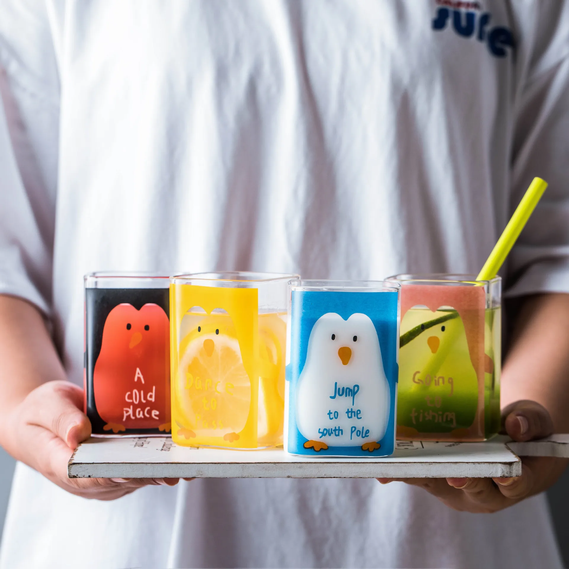 

Hot selling heat resistant glass milk cup square shaped glass cup, Penguin,bear