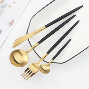 Image of western rose gold plated coating full stainless steel cutlery set flatware dinnerware set tableware set