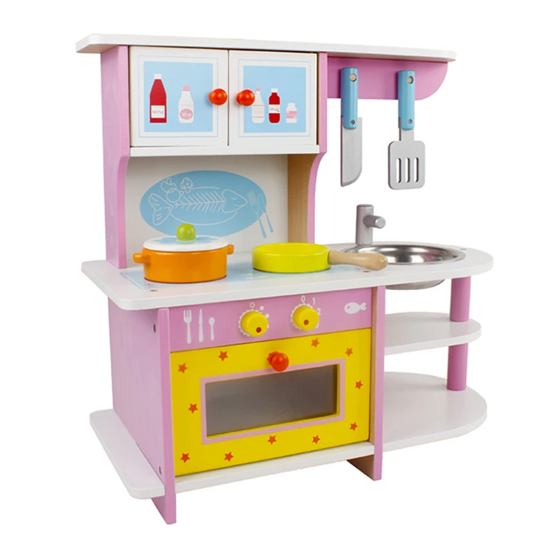 

Educational Toys Pink pretend play kitchen set wooden kitchen toy for kids