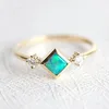 925 Sterling Silver Yellow Gold Plated Green Opal Dainty Ring