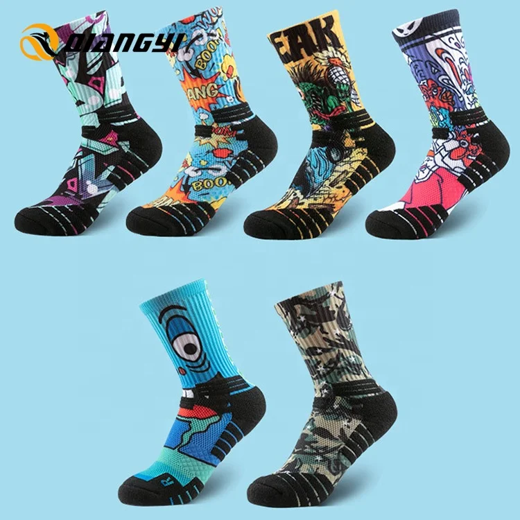 

Custom 360 degree print socks Sport Sheer Men Blank Sock Polyester&Cotton Novelty Sublimation Socks With Logo, Customized