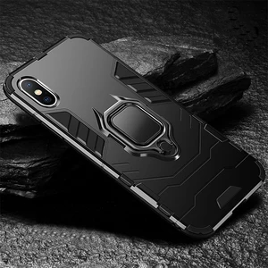 Military level pc soft tpu border  hidden bracket shockproof magnetic phone case with ring hold for iphone