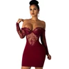 Customized Label Hollow-out Lace Off-shoulder Midi Dresses Sexy Lingeries