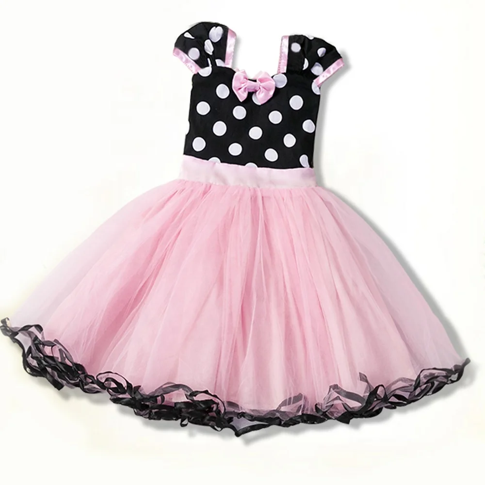 

Pabasana cute cartoon bowknot polka dot Mickey kids princess dress with high quality, Pink-golden/pink-black/red-black/rose red-black/champagne-black