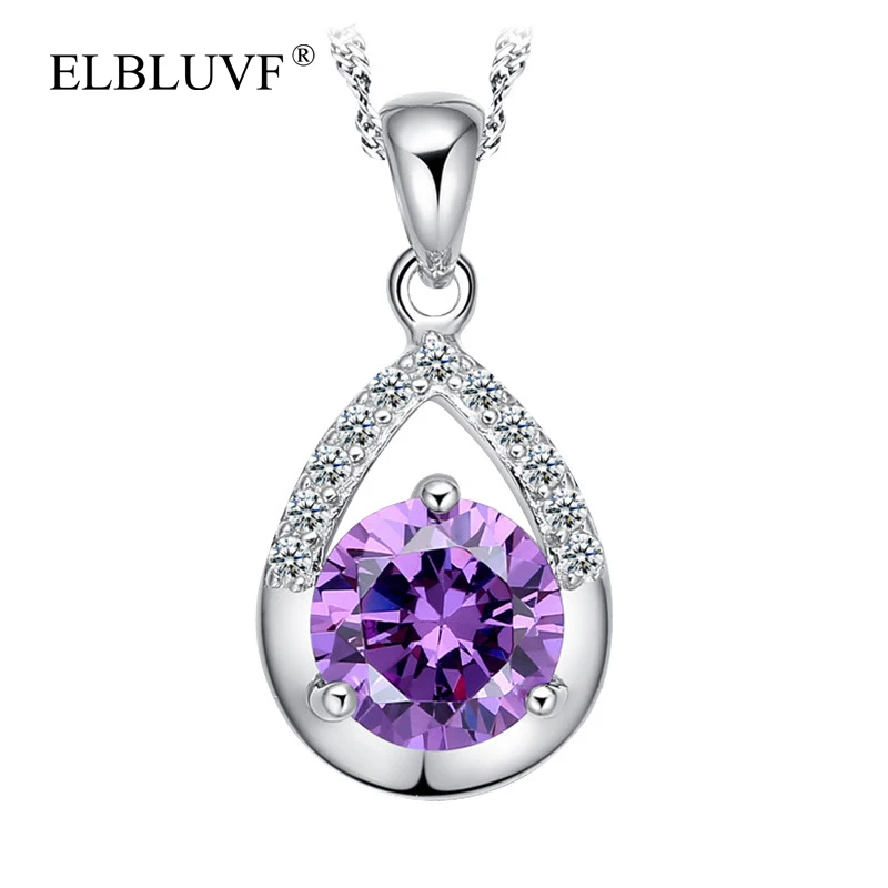 

ELBLUVF Free Shipping Women Jewelry Copper S925 Plated Drip Purple Zircon Silver Necklace