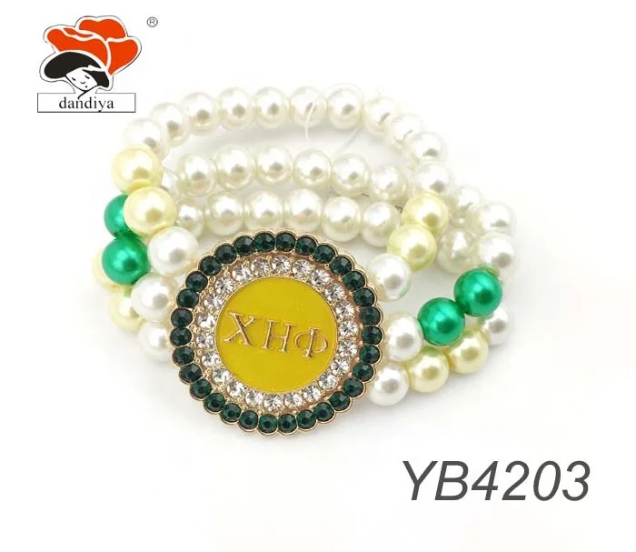 

XHO Chi Eta Phi with crystal stone Multilayer elastic imitation pearl bracelet Greek Sorority &Fraternity products Jewelry