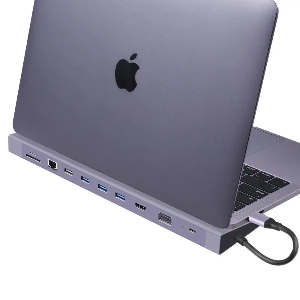 Aluminium Alloy 11 In 1 For Macbook Type C HUB with USB 2.0+3xUSB 3.0 HDM I VGA RJ45 PD SD/TF Card Reader 3.5mm Jack - ANKUX Tech Co., Ltd