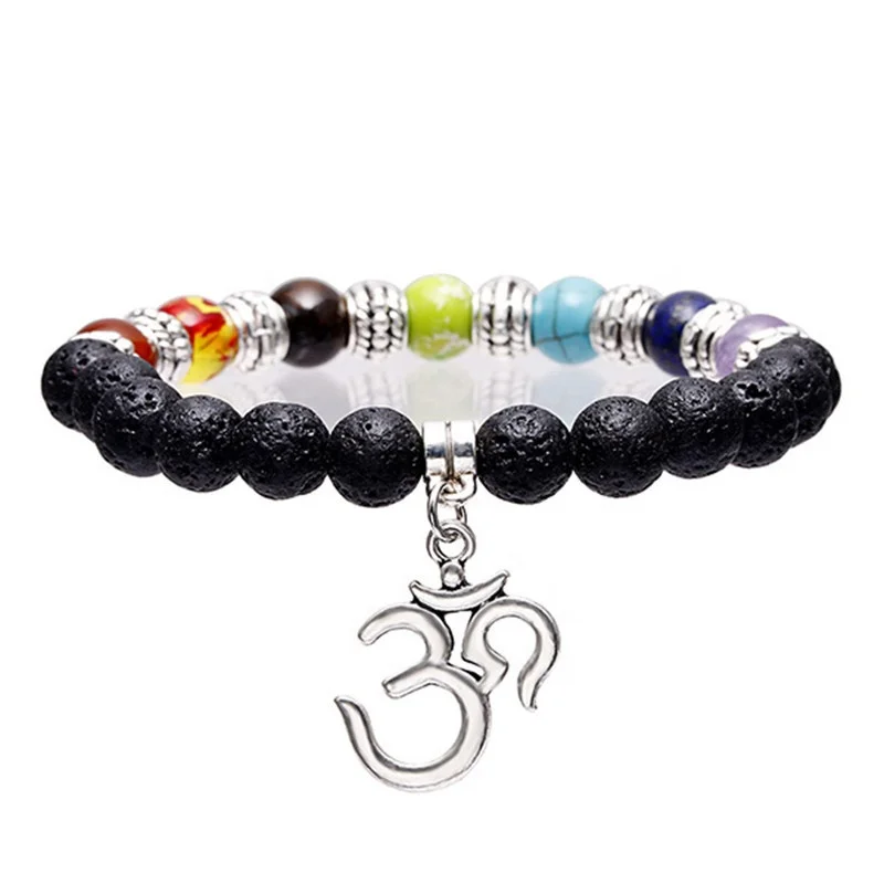 

Custom Accessories Lava Rock Stone Beads Chakra Bracelet Life Tree Pendant Black Lava Reiki Chakra Charm Bracelet Men Women, Picture