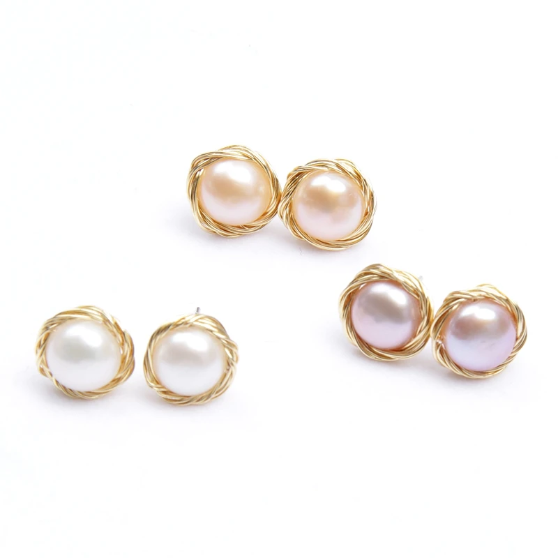 Handmade freshwater pearl s925 stud real gold plated earring wholesale
