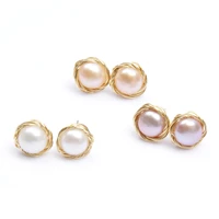 

Handmade freshwater pearl s925 stud real gold plated earring wholesale