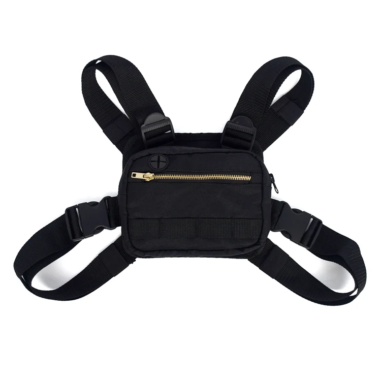 

Outdoor Black Fashion Small Front Chest Bag With a Headset Hole